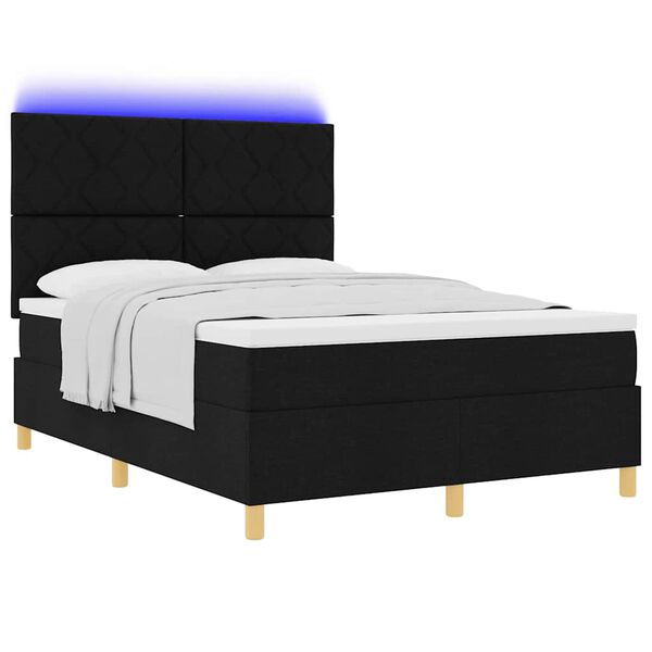 vidaXL LED Boxspringbett mit Matratze Schwarz 140 x 190 cm Stoff