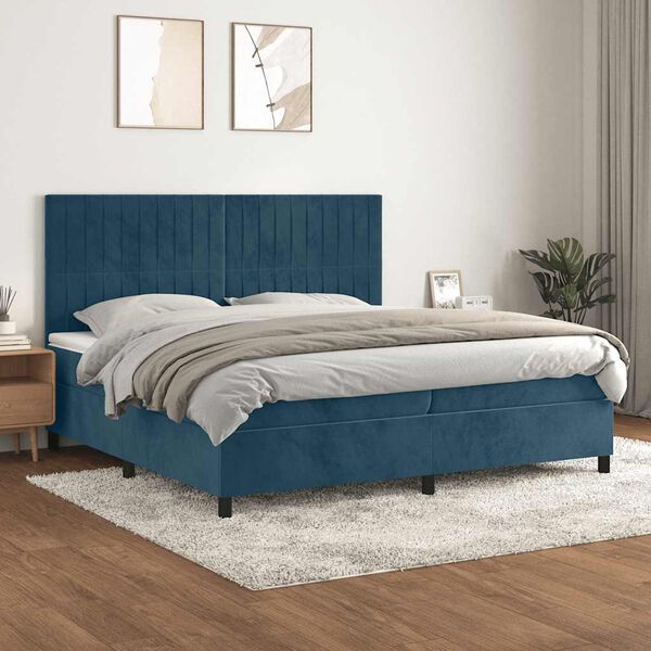 vidaXL Boxspringbett mit Matratze Dunkelblau 200x200 cm Samt