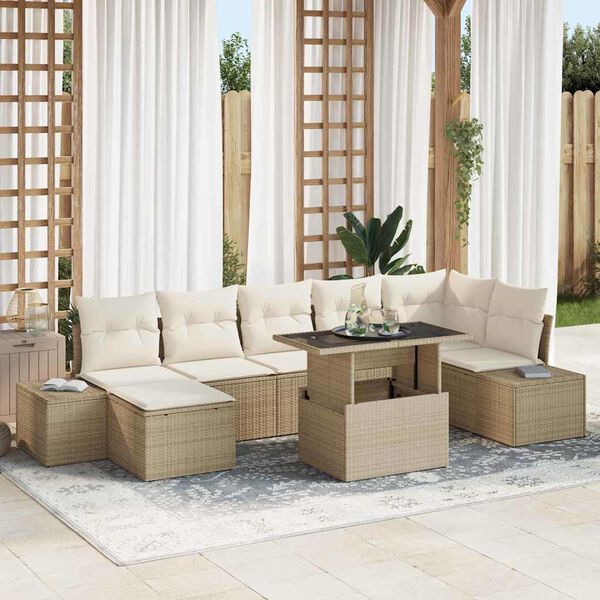 vidaXL Garten-Sofa-Set mit Kissen 8 pcs Beige und Creme