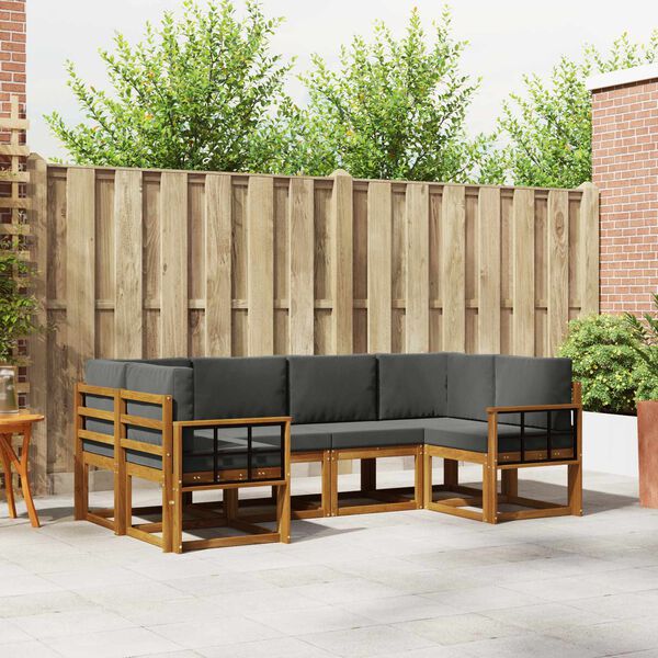 vidaXL Outdoor-Sofagarnitur mit Kissen 6 pcs Natur und Anthrazit