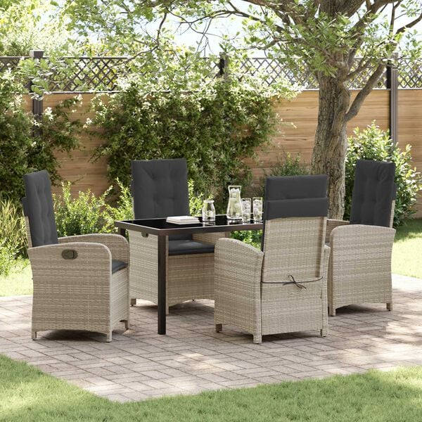 vidaXL Garten Essgruppe mit Kissen 5 pcs Hellgrau Poly-Rattan