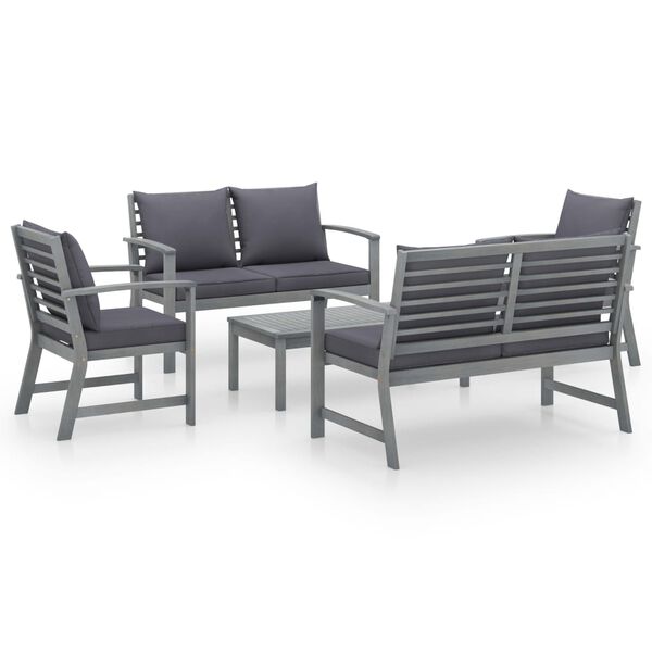 vidaXL 5-tlg. Garten-Lounge-Set mit Auflagen Massivholz Akazie Grau