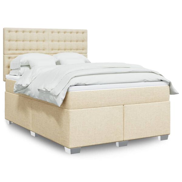 vidaXL Boxspringbett mit Matratze Creme 140x200 cm Stoff