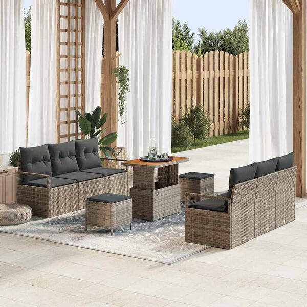 vidaXL Garten-Sofa-Set mit Speicher 9 pcs Grau Poly Rattan