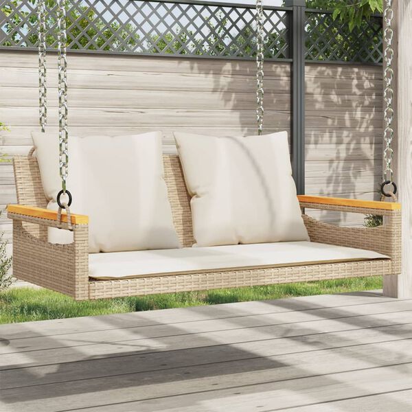 vidaXL H&auml;ngebank mit Kissen Beige 109x62x40 cm Poly Rattan