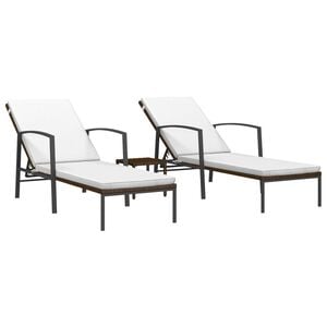 vidaXL Sonnenliegen 2 Stk. mit Tisch Poly Rattan Braun