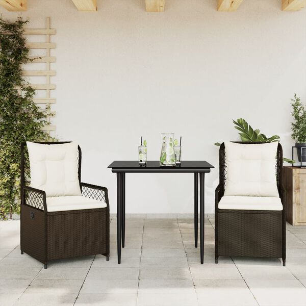 vidaXL 3-tlg. Garten-Essgruppe mit Kissen Braun Poly Rattan