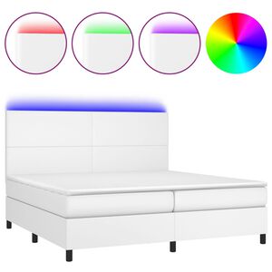 vidaXL Boxspringbett mit Matratze & LED Wei&szlig; 200x200 cm Kunstleder