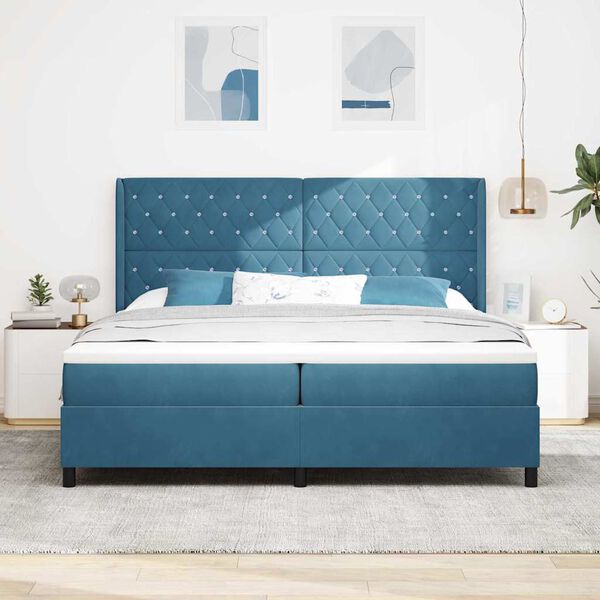 vidaXL Boxspringbett mit Matratze mit LED Blau 200 x 200 cm Samt