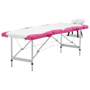 vidaXL Massageliege Klappbar 4-Zonen Aluminiumgestell Wei&szlig; und Rosa