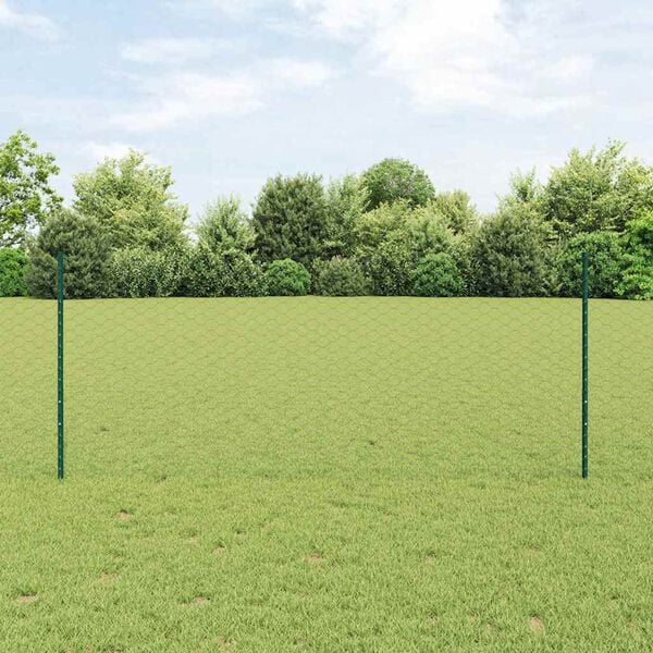 vidaXL Zaun mit Pfosten Gr&uuml;n 1 x 25 m Stahl