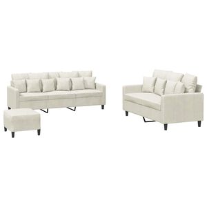 vidaXL 3-tlg. Sofagarnitur mit Kissen Creme Samt
