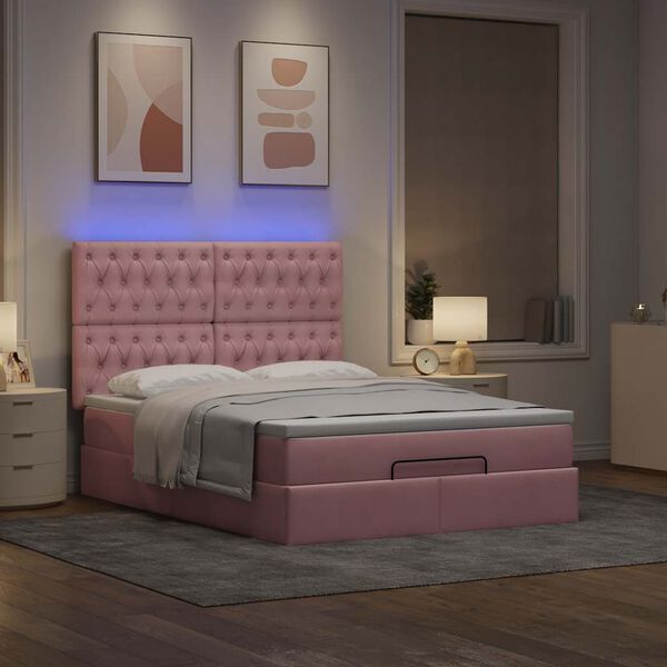 vidaXL Ottoman-Bett mit Matratzen & LEDs Rosa 140x190 cm Samt