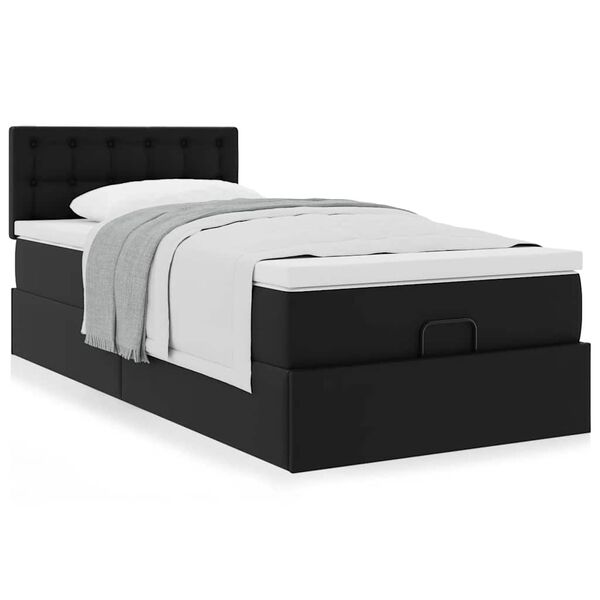 vidaXL Ottoman-Bett mit Matratze Schwarz 90x200 cm Kunstleder