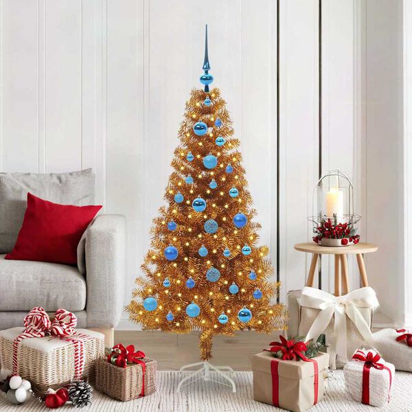 vidaXL Weihnachtsbaum mit 150 LEDs mit St&auml;nder Gold 150 cm PET