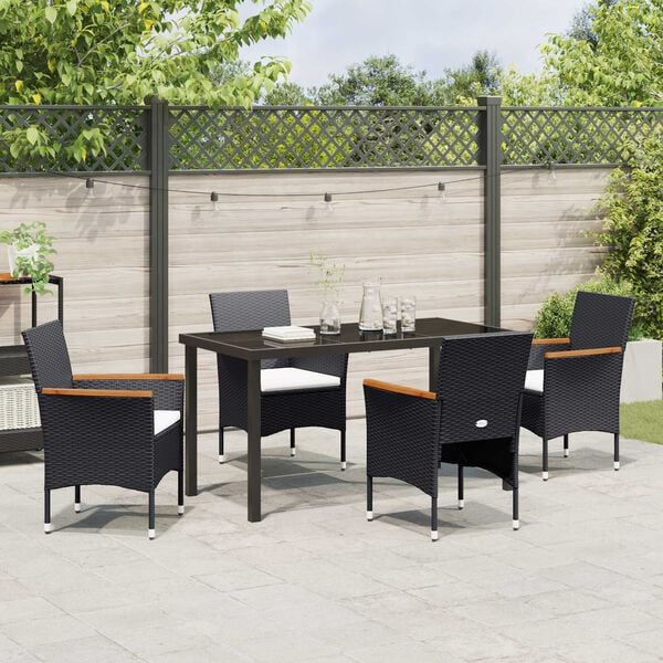 vidaXL Garten Essgruppe mit Kissen 5 pcs Schwarz Poly-Rattan