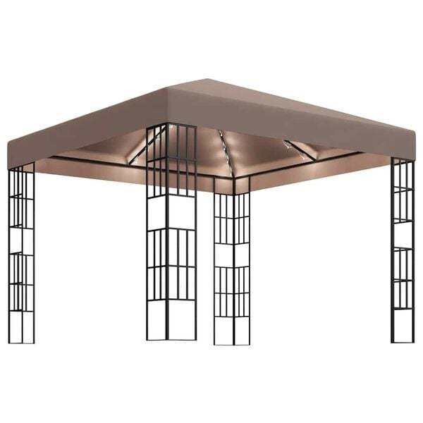 vidaXL Pavillon mit LED-Lichterkette 3x3 m Taupe
