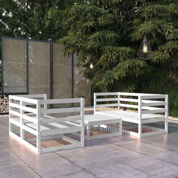vidaXL 5-tlg. Garten-Lounge-Set Wei&szlig; Kiefer Massivholz