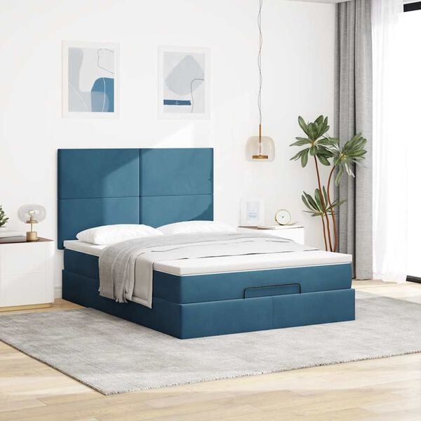 vidaXL Ottoman-Bett mit Matratzen Dunkelblau 140x190 cm Samt