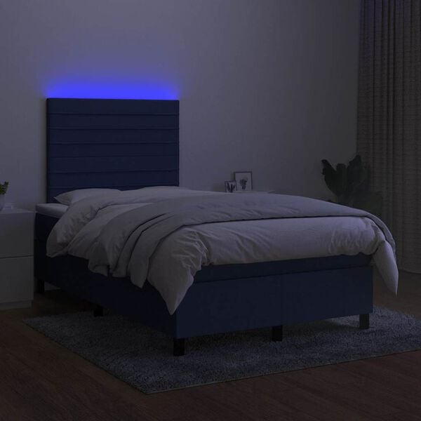 vidaXL Boxspringbett mit Matratze & LED Blau 120x190 cm Stoff