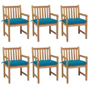 vidaXL Gartenst&uuml;hle 6 Stk. mit Hellblauen Kissen Massivholz Teak