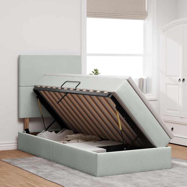 vidaXL Bett mit Stauraum und LED mit LED Hellgrau 100 x 200 cm Samt