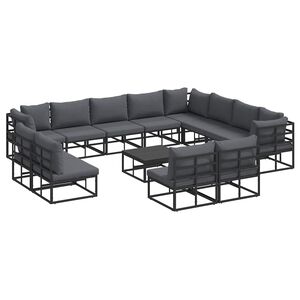 vidaXL Gartensofa-set mit Kissen 13 pcs Schwarz Aluminium