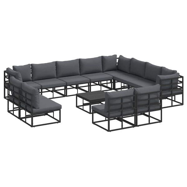 vidaXL Garten-Sofa-Set mit Kissen 13 pcs Schwarz Aluminium