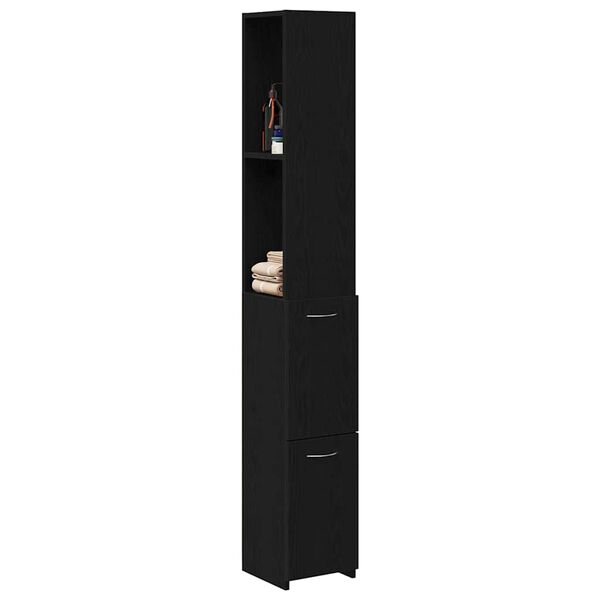 vidaXL Badezimmerschrank mit T&uuml;r Schwarz Eichen-Optik 25 x 25 x 170 cm