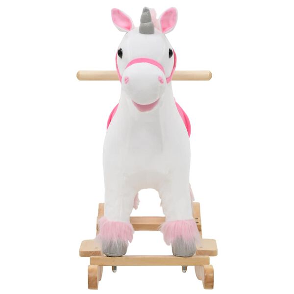 vidaXL Schaukeltier Einhorn Pl&uuml;sch 65x32x58 cm Wei&szlig; und Rosa