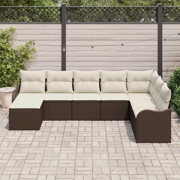 vidaXL Garten-Sofa-Set mit Kissen 8 pcs Braun und Wei&szlig; Poly Rattan