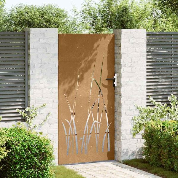 vidaXL Gartentor 85x200 cm Cortenstahl Gras-Design
