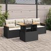 vidaXL 5tlg. Garten-Sofagarnitur mit Kissen Schwarz Poly Rattan Akazie