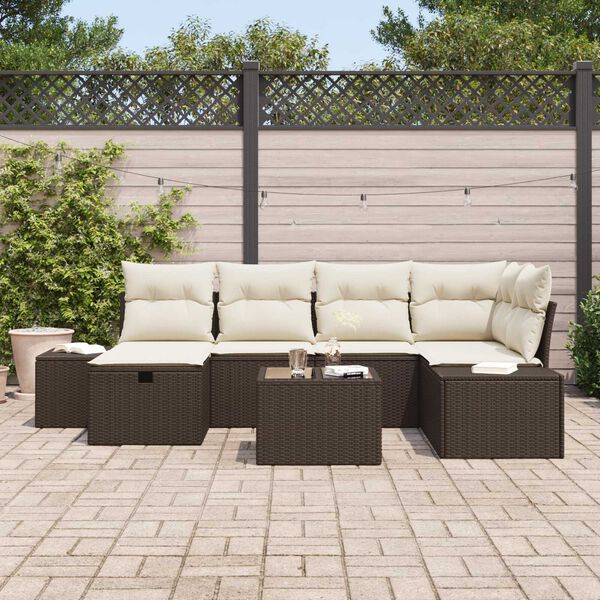 vidaXL Gartensofa-set mit Kissen 7 pcs Braun Poly-Rattan