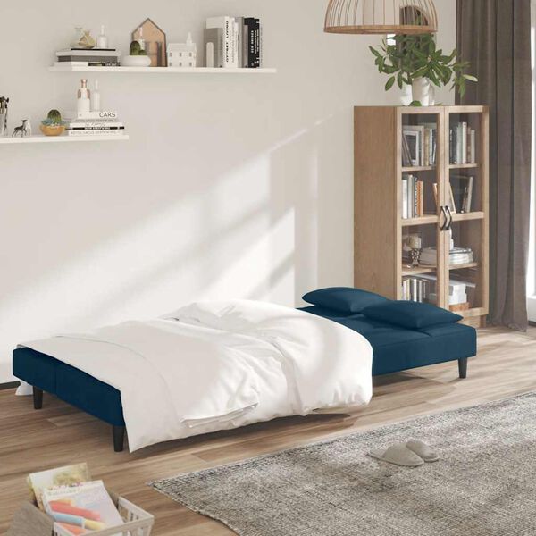 vidaXL Schlafsofa 2-Sitzer mit 2 Kissen Blau Samt