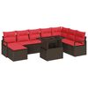 vidaXL Garten-Sofa-Set mit Kissen 9 pcs Braun und Rot Poly-Rattan