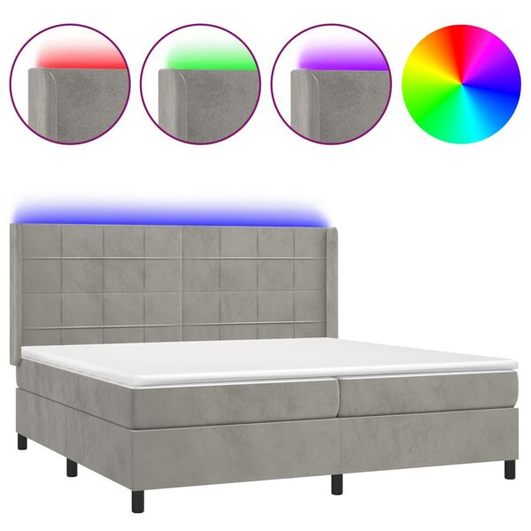 vidaXL Boxspringbett mit Matratze & LED Hellgrau 200x200 cm Samt