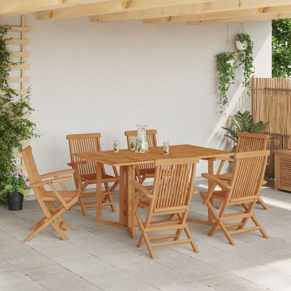 vidaXL Garten Essgruppe 7 pcs Braun 150 x 90 x 75 cm Massivholz Teak