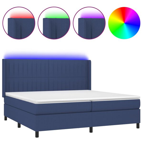 vidaXL Boxspringbett mit Matratze & LED Blau 200x200 cm Stoff