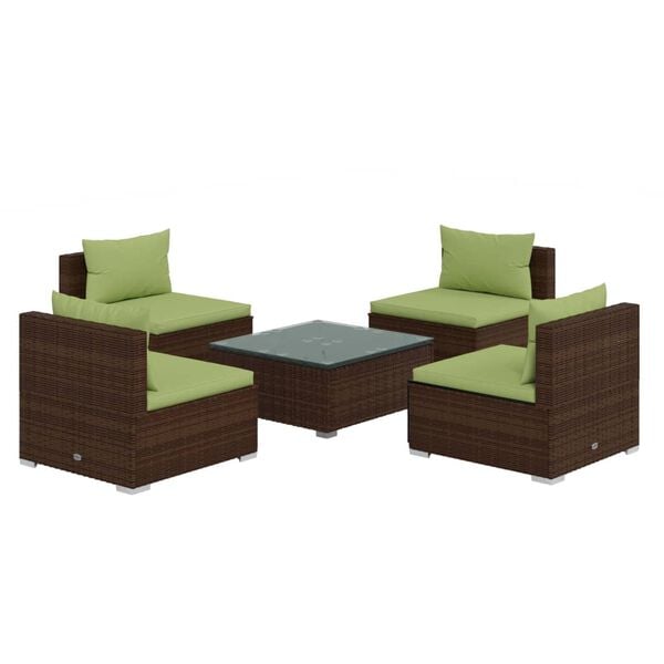 vidaXL 5-tlg. Garten-Lounge-Set mit Kissen Poly Rattan Braun