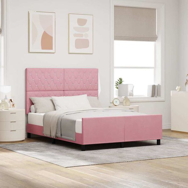 vidaXL Boxspringbett mit Kopfteil Rosa 140 x 200 cm Samt