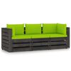 vidaXL 3-Sitzer Outdoor-Sofa mit Kissen Grau Impr&auml;gniertes Kiefernholz