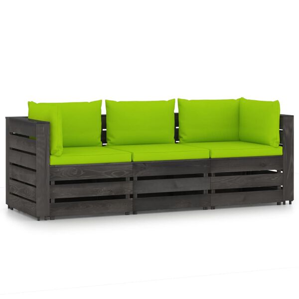 vidaXL 3-Sitzer Outdoor-Sofa mit Kissen Grau Impr&auml;gniertes Kiefernholz