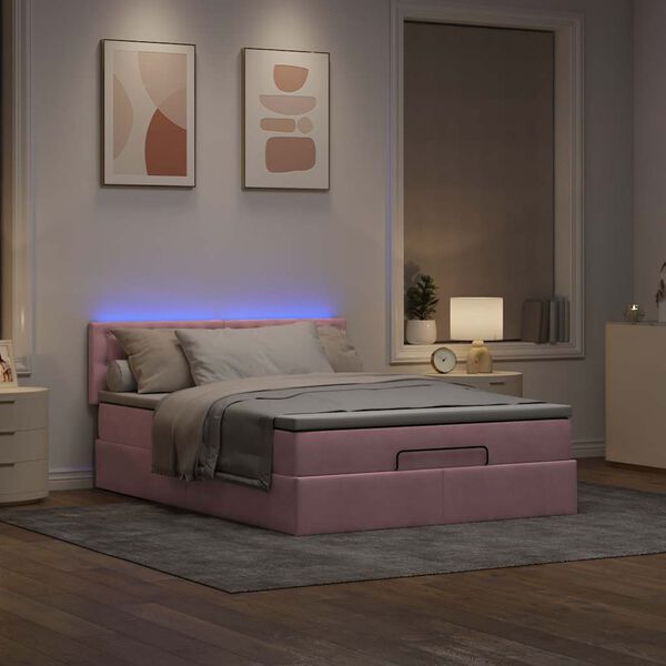 vidaXL Ottoman-Bett mit Matratze & LEDs Rosa 140x200 cm Samt