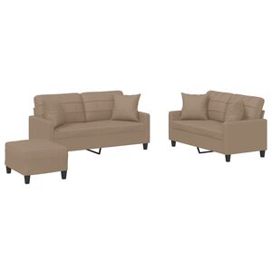 vidaXL 3-tlg. Sofagarnitur mit Kissen Cappuccino-Braun Kunstleder