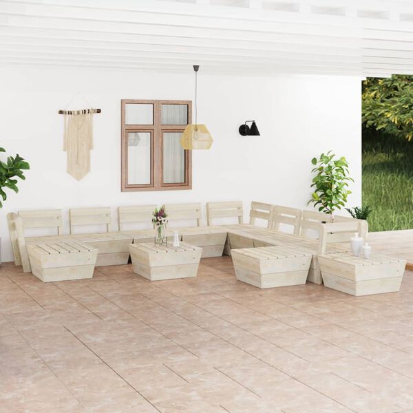 vidaXL 12-tlg. Garten-Paletten-Lounge-Set Imprägniertes Fichtenholz