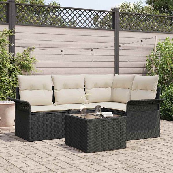 vidaXL Gartensofa-set mit Kissen 5 pcs Schwarz Poly-Rattan