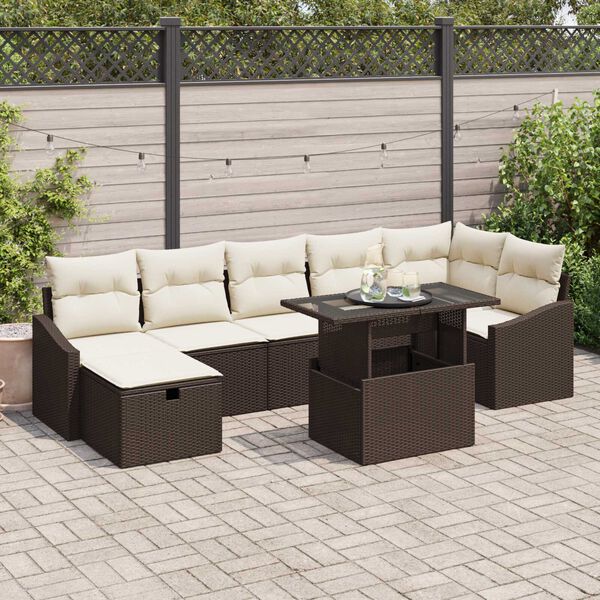 vidaXL Garten-Sofa-Set mit Kissen mit Speicher 8 pcs Braun Poly Rattan