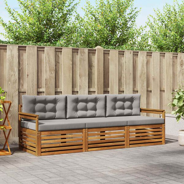 vidaXL Outdoor-Sofagarnitur mit Kissen 3 pcs Nat&uuml;rlich und Hellgrau