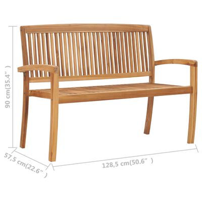 vidaXL Gartenbank 2-Sitzer Stapelbar 128,5 cm Massivholz Teak